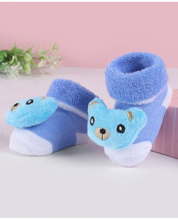 Cute Walk by Babyhug Slip On Sock Shoes with Animal Applique - Blue