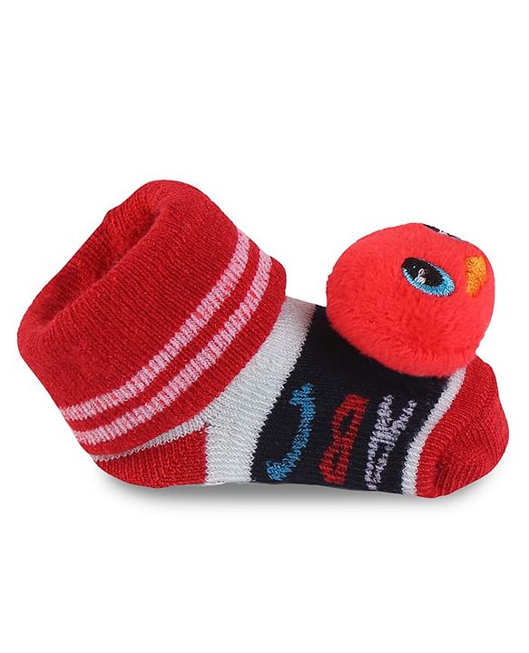 Cute Walk by Babyhug Fabric Slip On Socks Shoes with Duck Applique - Red & Black