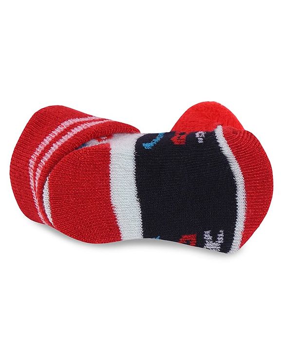 Cute Walk by Babyhug Fabric Slip On Socks Shoes with Duck Applique - Red & Black
