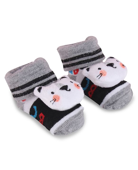 Cute Walk by Babyhug Fabric Slip On Socks Shoes with Applique - Grey & Black