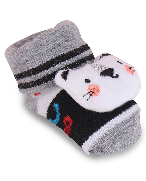 Cute Walk by Babyhug Fabric Slip On Socks Shoes with Applique - Grey & Black