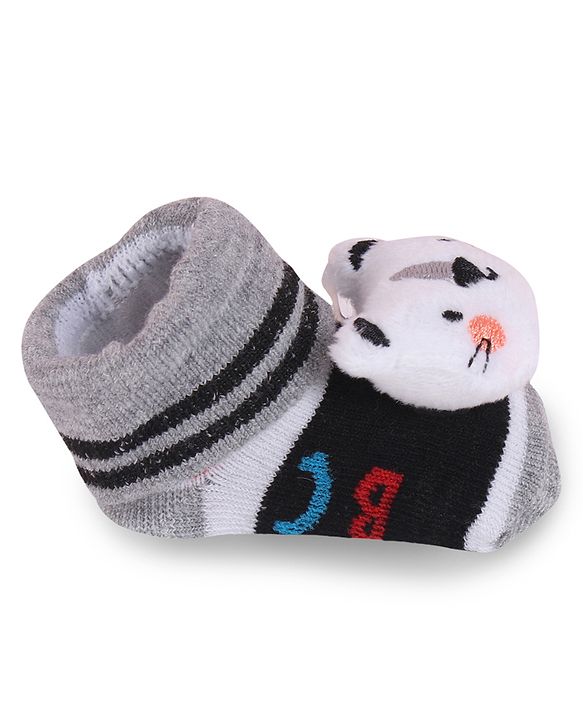 Cute Walk by Babyhug Fabric Slip On Socks Shoes with Applique - Grey & Black
