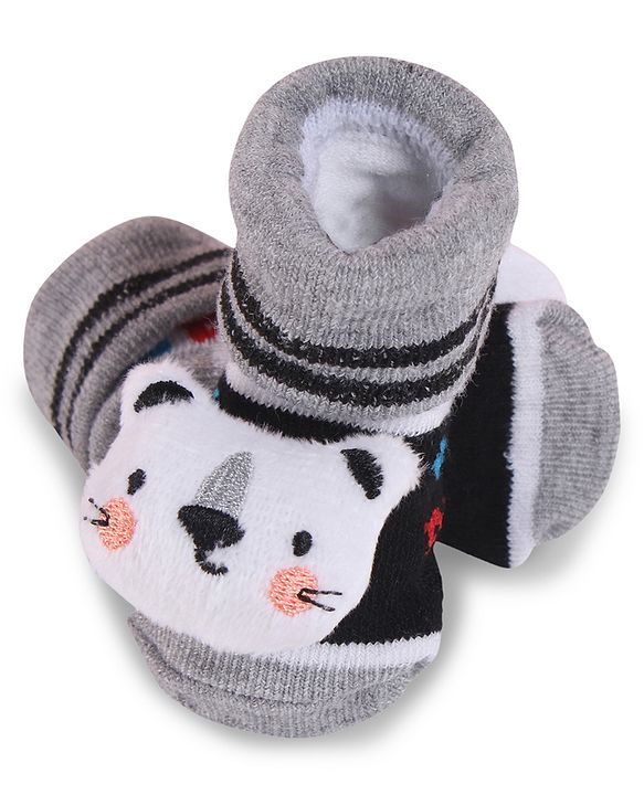 Cute Walk by Babyhug Fabric Slip On Socks Shoes with Applique - Grey & Black
