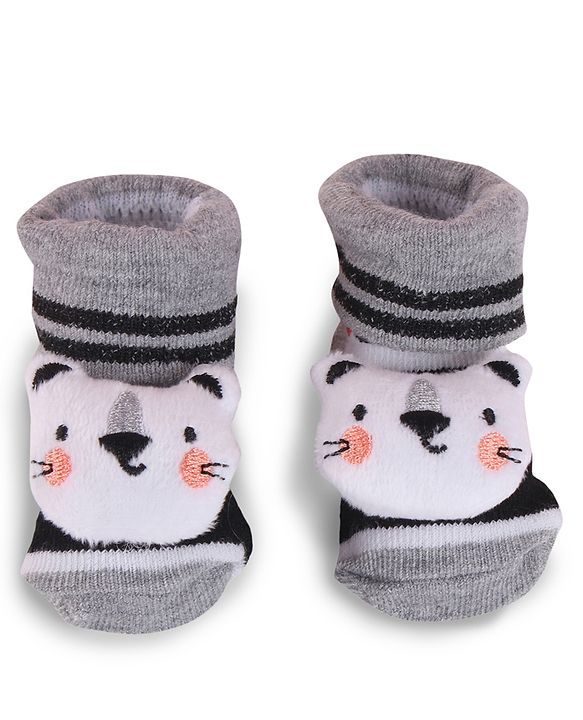 Cute Walk by Babyhug Fabric Slip On Socks Shoes with Applique - Grey & Black