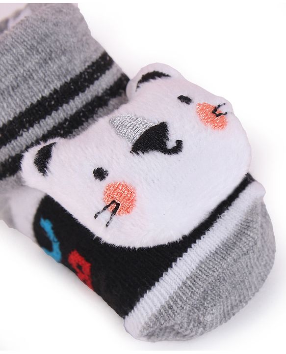 Cute Walk by Babyhug Fabric Slip On Socks Shoes with Applique - Grey & Black
