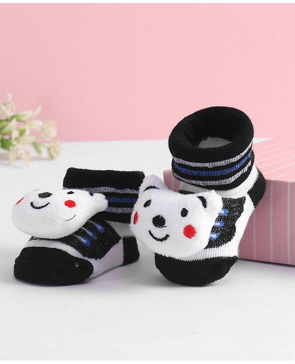 Cute Walk by Babyhug Socks with Bear Applique - Black