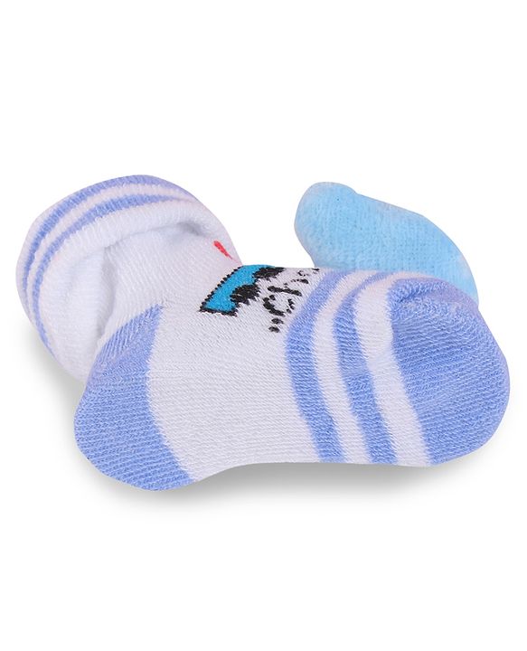 Cute Walk by Babyhug Fabric Slip On Socks Shoes with Bear Applique - Light Blue & White