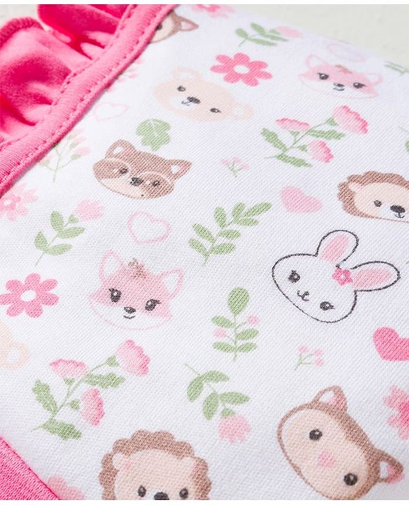 Babyhug 100% Cotton Interlock Knit Bonnet Caps With Polka Dot & Floral Print Pack Of 2 Pink & White - Diameter 11 cm