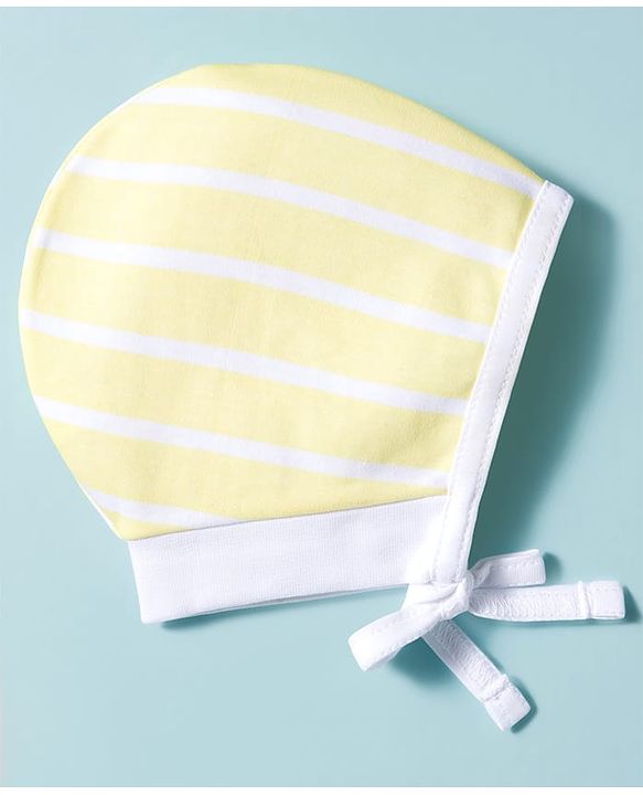 Babyhug 100% Cotton Interlock Knit Caps With Animal Print Pack Of 2 Yellow & White - Diameter 16 cm