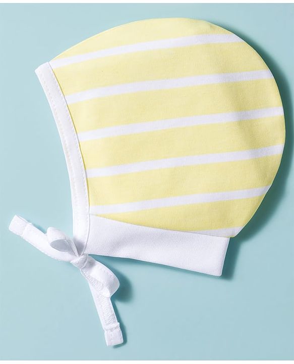 Babyhug 100% Cotton Interlock Knit Caps With Animal Print Pack Of 2 Yellow & White - Diameter 16 cm