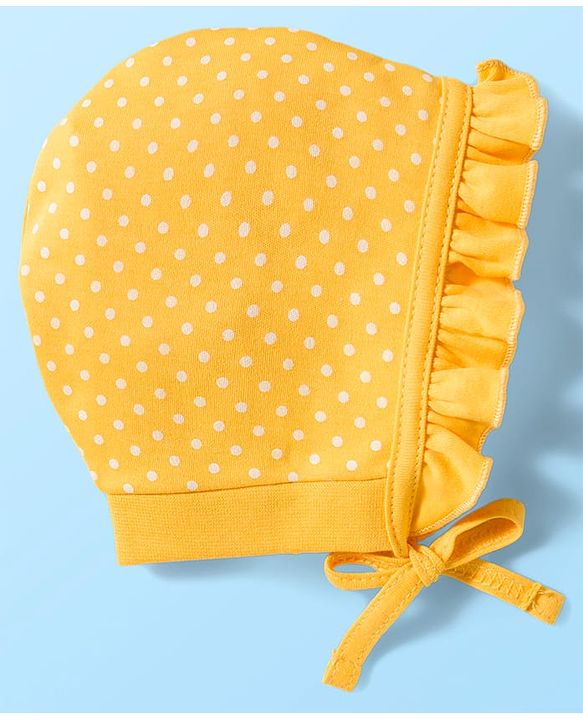 Babyhug 100% Cotton Interlock Knit Caps With Polka Dots & Floral Print Pack Of 2 - Diameter 17 cm