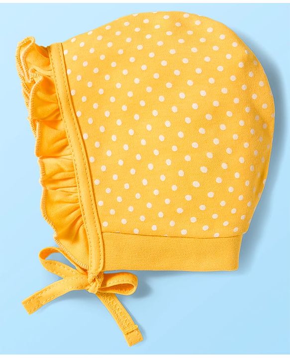 Babyhug 100% Cotton Interlock Knit Caps With Polka Dots & Floral Print Pack Of 2 - Diameter 17 cm