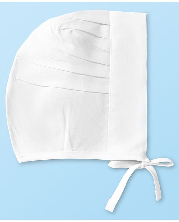 Babyhug 100% Cotton Woven Solid Color Bonnet Cap Pack of 3 White - Diameter 13 cm