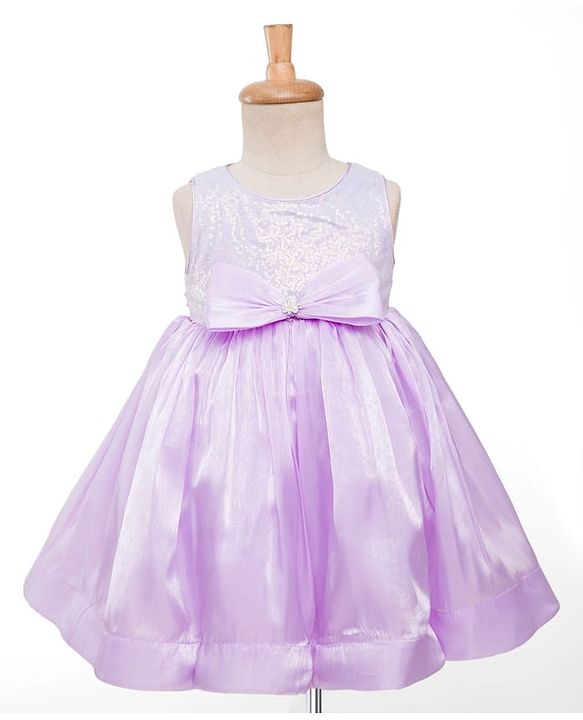 Babyhug Woven Sleeveless Party Dress with Headband  Sequin Detailing & Bow Applique - Lavender