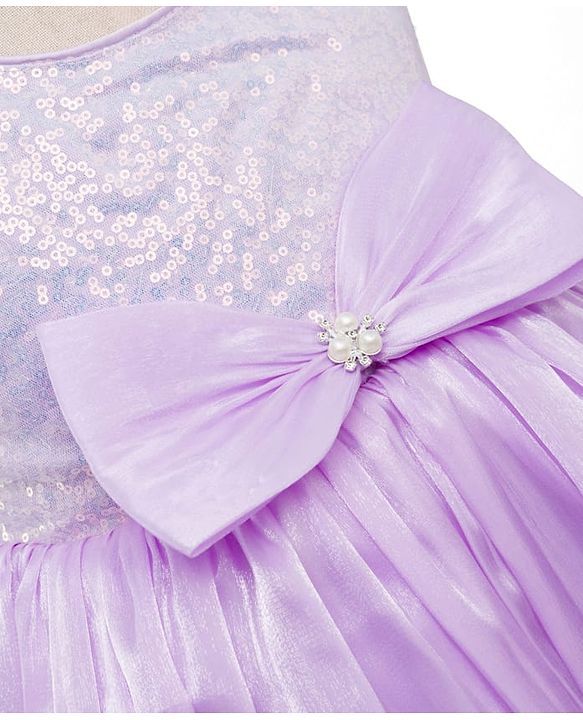 Babyhug Woven Sleeveless Party Dress with Headband  Sequin Detailing & Bow Applique - Lavender