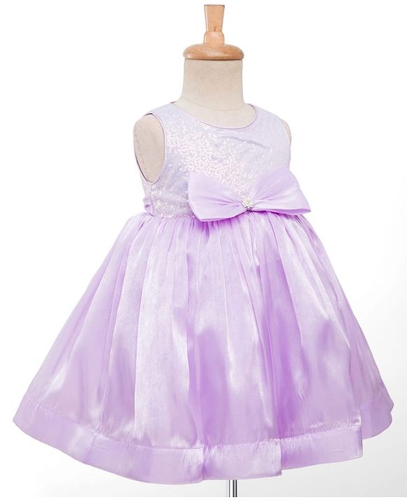 Babyhug Woven Sleeveless Party Dress with Headband  Sequin Detailing & Bow Applique - Lavender