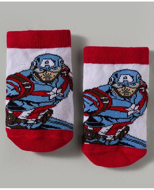 Cute Walk by Babyhug Marvel Knitted Ankle Length Anit Bacterial Socks With Captain America Graphics Pack Of 3 - Navy Blue & Red