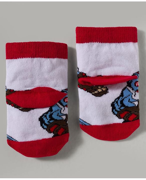 Cute Walk by Babyhug Marvel Knitted Ankle Length Anit Bacterial Socks With Captain America Graphics Pack Of 3 - Navy Blue & Red