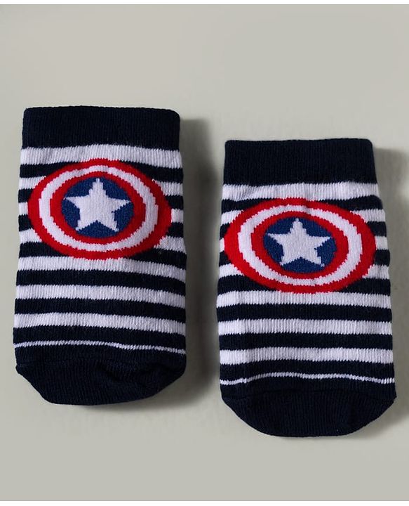 Cute Walk by Babyhug Marvel Knitted Ankle Length Anit Bacterial Socks With Captain America Graphics Pack Of 3 - Navy Blue & Red