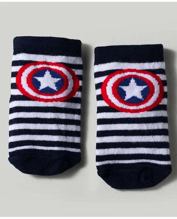 Cute Walk by Babyhug Marvel Knitted Ankle Length Anit Bacterial Socks With Captain America Graphics Pack Of 3 - Navy Blue & Red