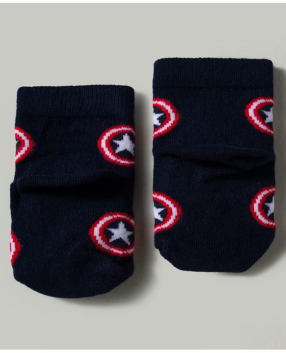 Cute Walk by Babyhug Marvel Knitted Ankle Length Anit Bacterial Socks With Captain America Graphics Pack Of 3 - Navy Blue & Red