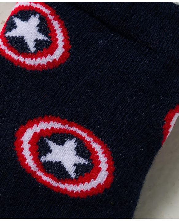 Cute Walk by Babyhug Marvel Knitted Ankle Length Anit Bacterial Socks With Captain America Graphics Pack Of 3 - Navy Blue & Red