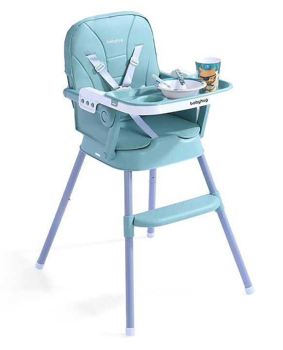 Babyhug 3 in 1 Set Up High Chair for Baby  Green| High Chair, Feeding Chair & Booster Chair| 5-Point Safety Harness| Adjustable Double Food Tray| Cushioned Seat| Foldable| Anti-Skid Feet