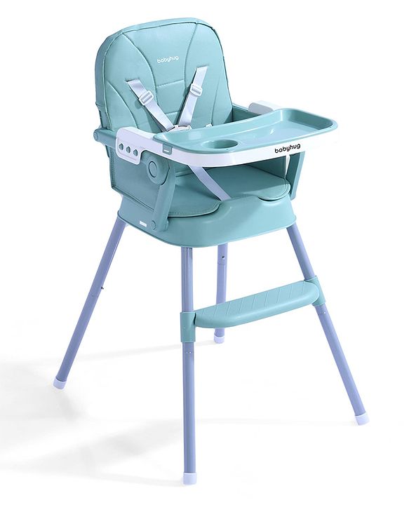 Babyhug 3 in 1 Set Up High Chair for Baby  Green| High Chair, Feeding Chair & Booster Chair| 5-Point Safety Harness| Adjustable Double Food Tray| Cushioned Seat| Foldable| Anti-Skid Feet