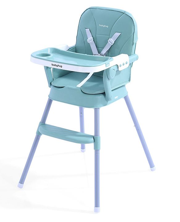Babyhug 3 in 1 Set Up High Chair for Baby  Green| High Chair, Feeding Chair & Booster Chair| 5-Point Safety Harness| Adjustable Double Food Tray| Cushioned Seat| Foldable| Anti-Skid Feet