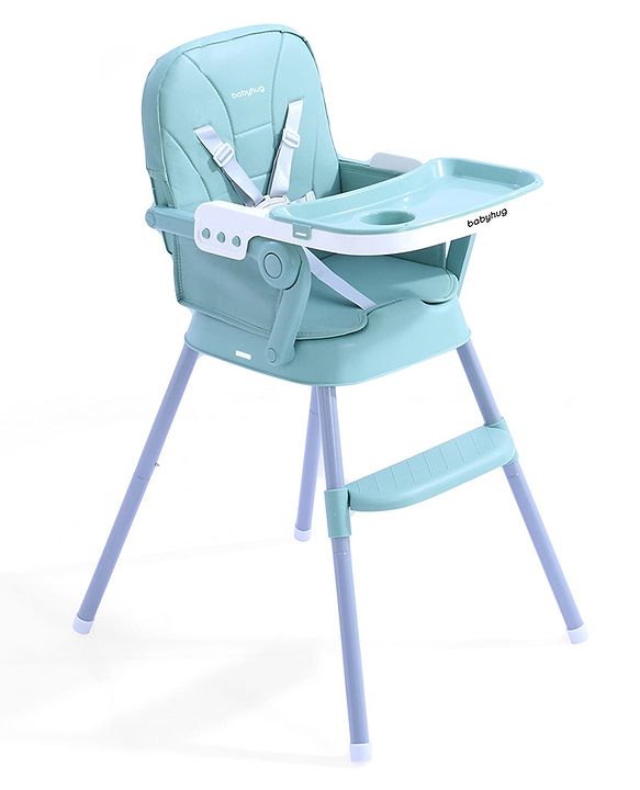 Babyhug 3 in 1 Set Up High Chair for Baby  Green| High Chair, Feeding Chair & Booster Chair| 5-Point Safety Harness| Adjustable Double Food Tray| Cushioned Seat| Foldable| Anti-Skid Feet