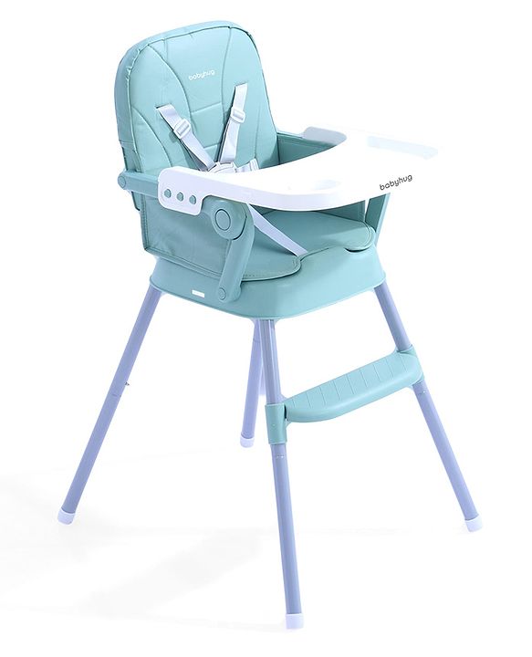 Babyhug 3 in 1 Set Up High Chair for Baby  Green| High Chair, Feeding Chair & Booster Chair| 5-Point Safety Harness| Adjustable Double Food Tray| Cushioned Seat| Foldable| Anti-Skid Feet