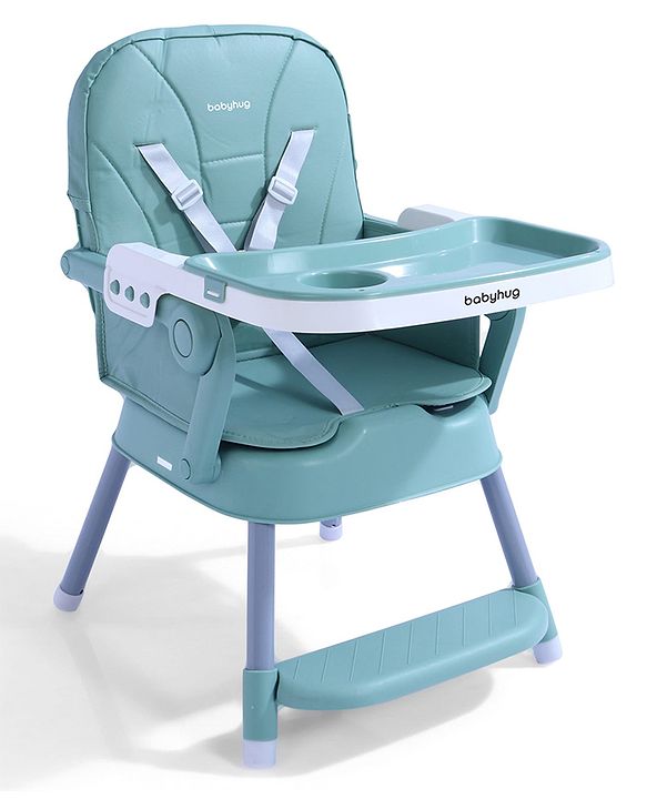 Babyhug 3 in 1 Set Up High Chair for Baby  Green| High Chair, Feeding Chair & Booster Chair| 5-Point Safety Harness| Adjustable Double Food Tray| Cushioned Seat| Foldable| Anti-Skid Feet