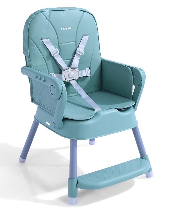 Babyhug 3 in 1 Set Up High Chair for Baby  Green| High Chair, Feeding Chair & Booster Chair| 5-Point Safety Harness| Adjustable Double Food Tray| Cushioned Seat| Foldable| Anti-Skid Feet