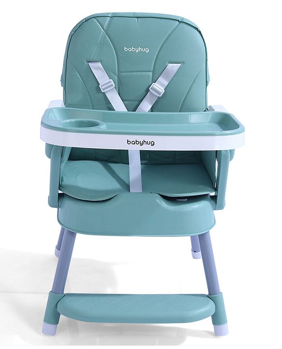 Babyhug 3 in 1 Set Up High Chair for Baby  Green| High Chair, Feeding Chair & Booster Chair| 5-Point Safety Harness| Adjustable Double Food Tray| Cushioned Seat| Foldable| Anti-Skid Feet