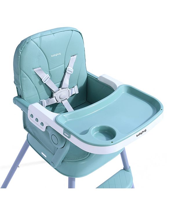 Babyhug 3 in 1 Set Up High Chair for Baby  Green| High Chair, Feeding Chair & Booster Chair| 5-Point Safety Harness| Adjustable Double Food Tray| Cushioned Seat| Foldable| Anti-Skid Feet