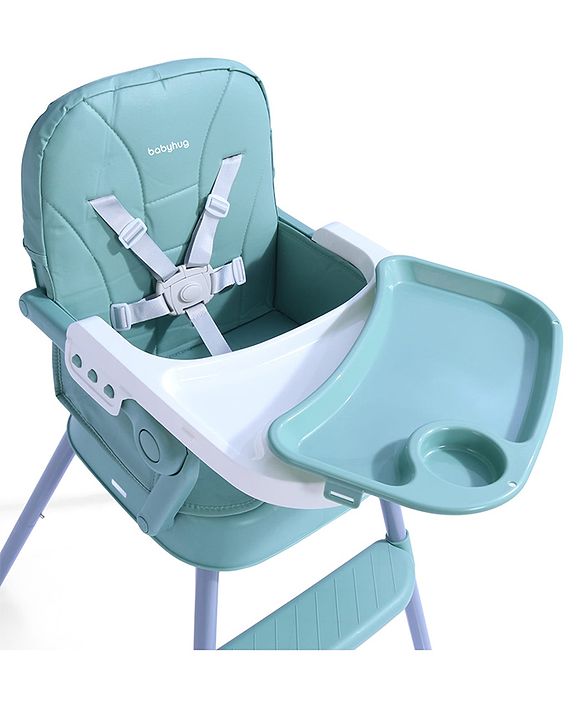 Babyhug 3 in 1 Set Up High Chair for Baby  Green| High Chair, Feeding Chair & Booster Chair| 5-Point Safety Harness| Adjustable Double Food Tray| Cushioned Seat| Foldable| Anti-Skid Feet