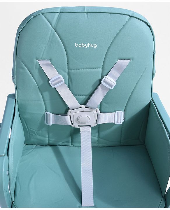 Babyhug 3 in 1 Set Up High Chair for Baby  Green| High Chair, Feeding Chair & Booster Chair| 5-Point Safety Harness| Adjustable Double Food Tray| Cushioned Seat| Foldable| Anti-Skid Feet