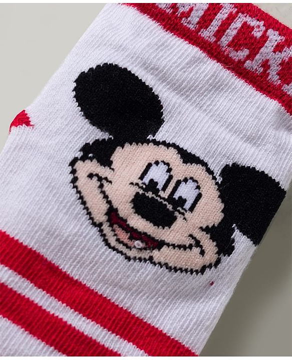 Cute Walk by Babyhug Disney  Knitted Ankle Length Anti Bacterial Socks With Mickey Mouse and Friends Graphic Pack of 3 - Red & Blue