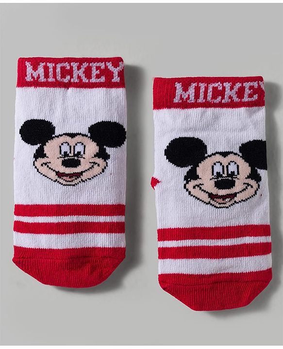Cute Walk by Babyhug Disney  Knitted Ankle Length Anti Bacterial Socks With Mickey Mouse and Friends Graphic Pack of 3 - Red & Blue
