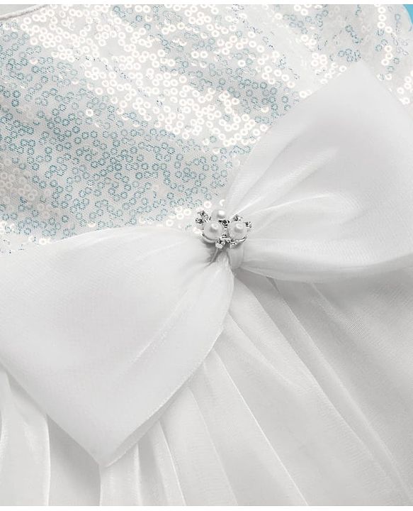 Babyhug Woven Half Sleeves Party Dress with Headband Sequin Detailing & Bow Applique - White