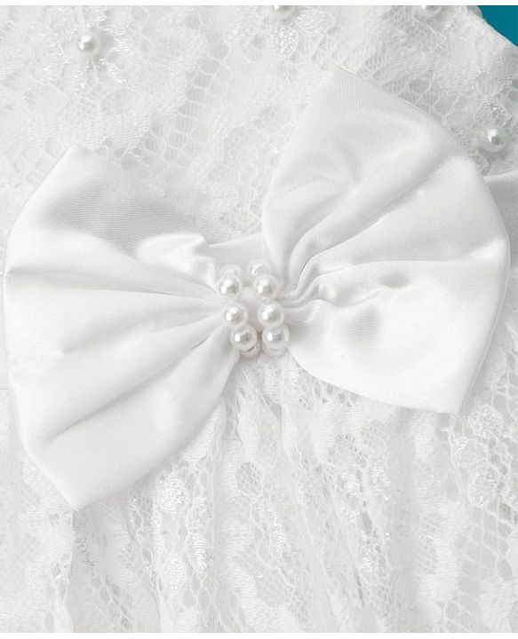 Babyhug Woven Sleeveless Lace Baptism Party Dress with Headband Booties & Pearl Detailing - White