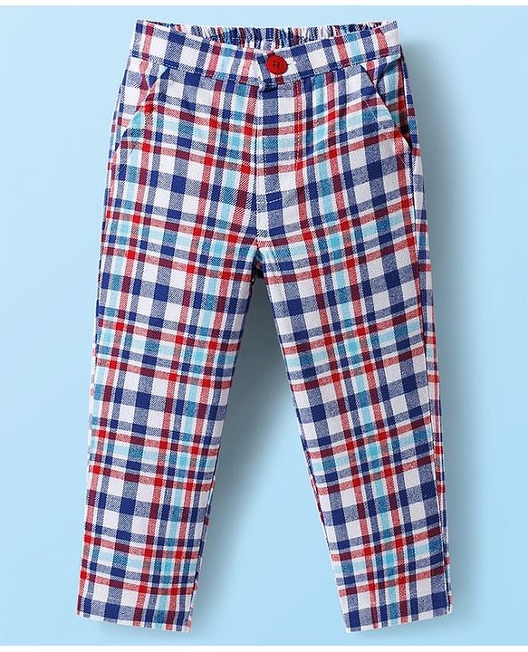Babyhug Cotton Woven Full Sleeves Giraffe Printed Party T-Shirt & Trouser Set with Yarn Dyed Checks Waistcoat - Blue