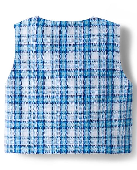 Babyhug Cotton Woven Full Sleeves T-Shirt with Yarn Dyed Checks Waistcoat & Trouser - Blue