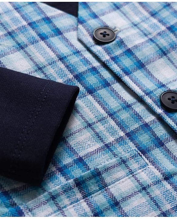 Babyhug Cotton Woven Full Sleeves T-Shirt with Yarn Dyed Checks Waistcoat & Trouser - Blue