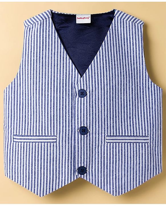 Babyhug Cotton Woven Full Sleeves Dog Printed Party T-Shirt & Trouser Set With Waistcoat - Blue
