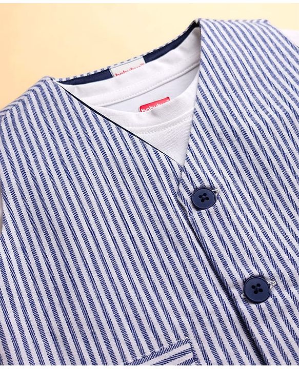 Babyhug Cotton Woven Full Sleeves Dog Printed Party T-Shirt & Trouser Set With Waistcoat - Blue