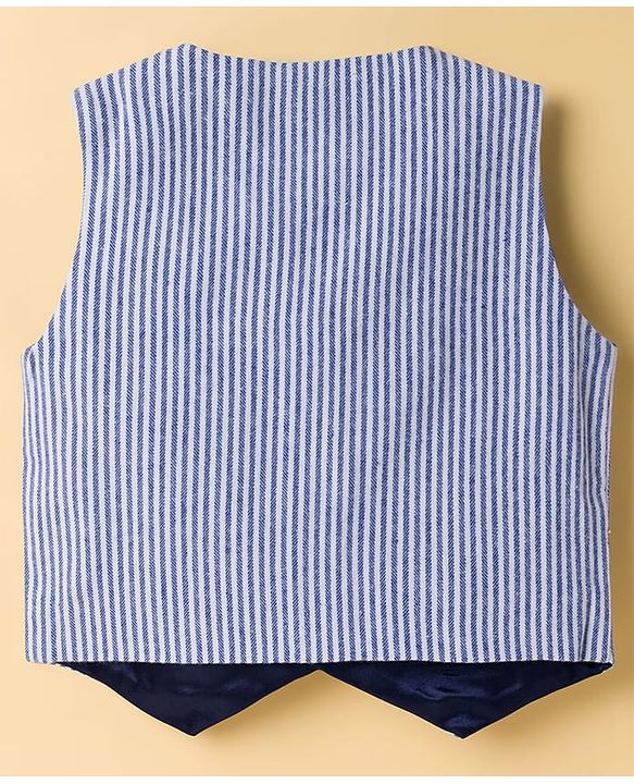 Babyhug Cotton Woven Full Sleeves Dog Printed Party T-Shirt & Trouser Set With Waistcoat - Blue