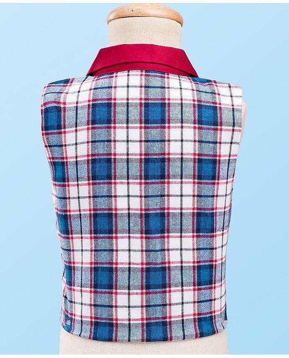 Babyhug Cotton Woven Full Sleeves Yarn Dyed Checks 3 Piece Party Suit With Bow & Waist Coat - Maroon