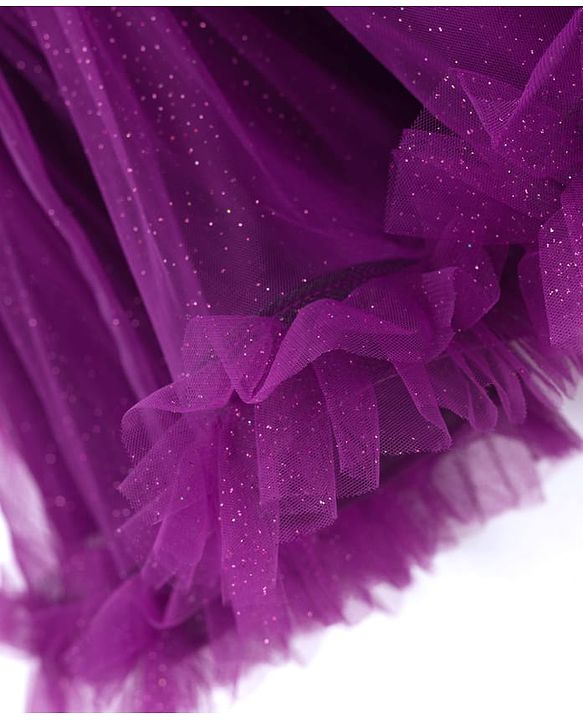 Babyhug Woven Sleeveless Fit & Flare Mesh Party Dress with Ruffles & Floral Applique - Purple