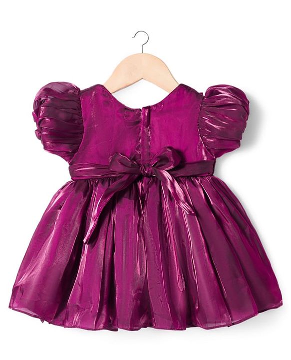 Babyhug Woven Half Sleeves Party Dress With Floral Corsage - Wine